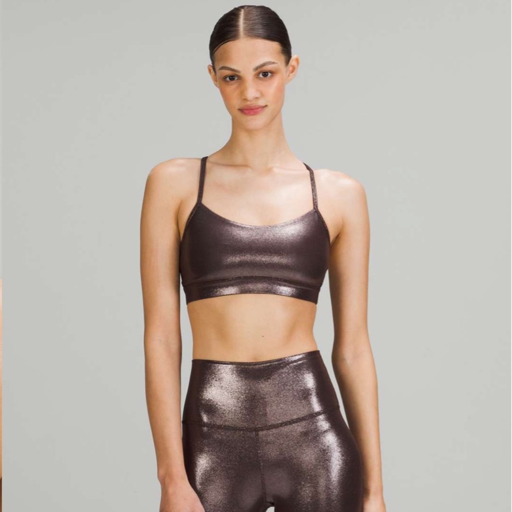 Lululemon Flow Y Nulu Bra Shine Radiate Foil Print French Press